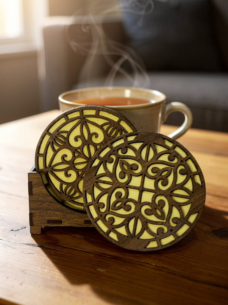 Amber Ornament dekorativni podmetači za čaše sa ornamentalnim geometrijskim motivom prečnika 10 cm