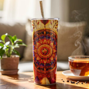 Solar Mandala termos sa toplim mandala dizajnom od nerđajućeg čelika za kafu, čaj i putovanja
