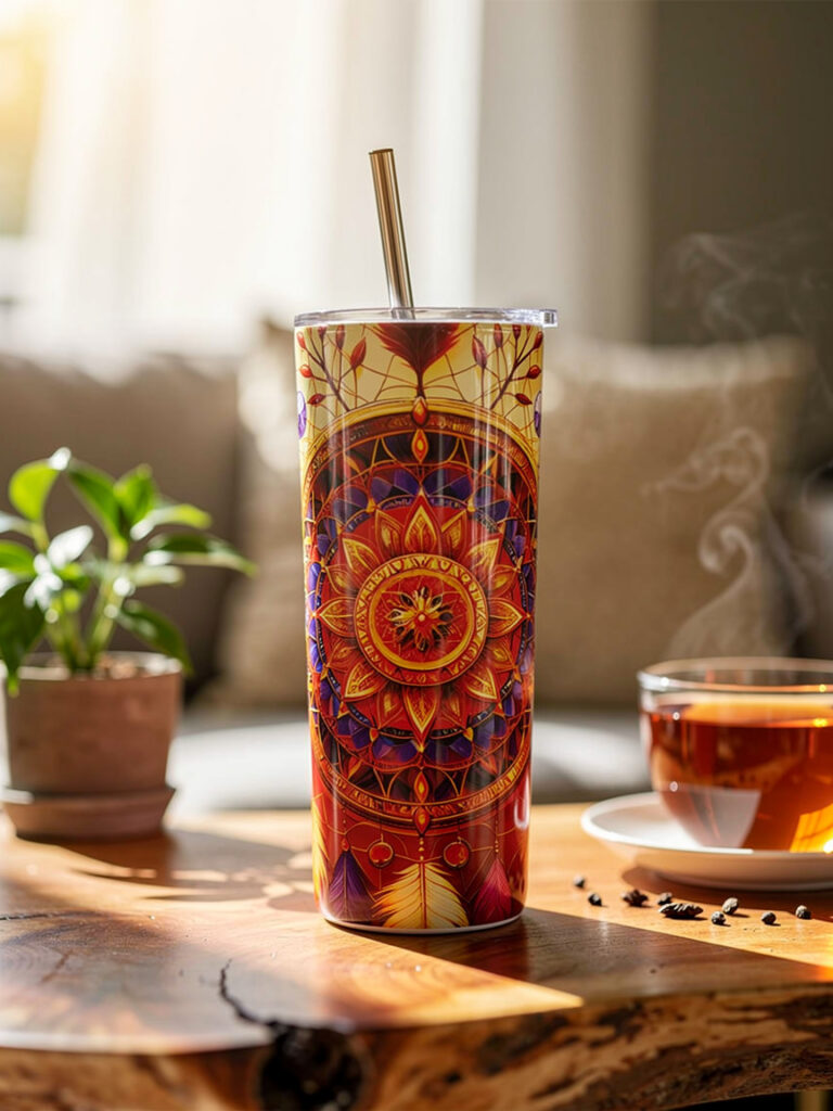 Solar Mandala termos sa toplim mandala dizajnom od nerđajućeg čelika za kafu, čaj i putovanja